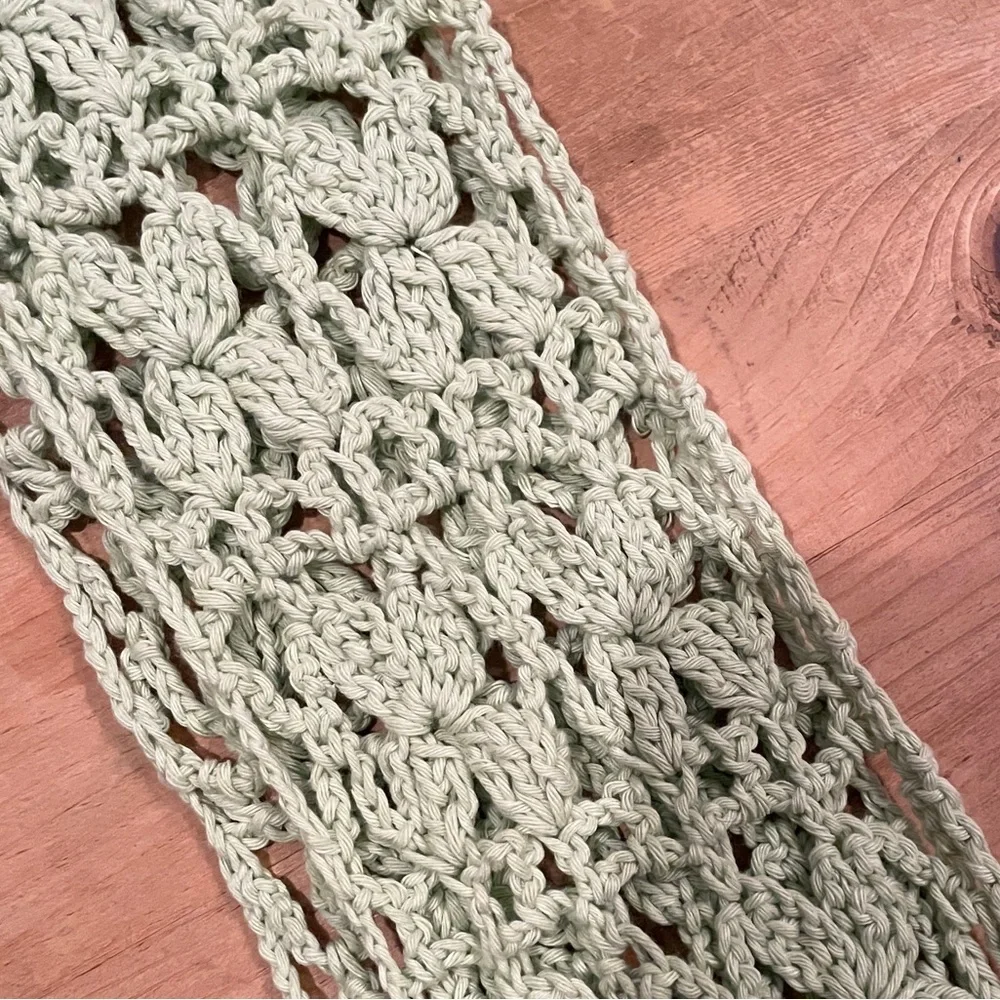 NWOT Handmade Crochet Light Sage Green Scarf Cottagecore Grannycore Casual